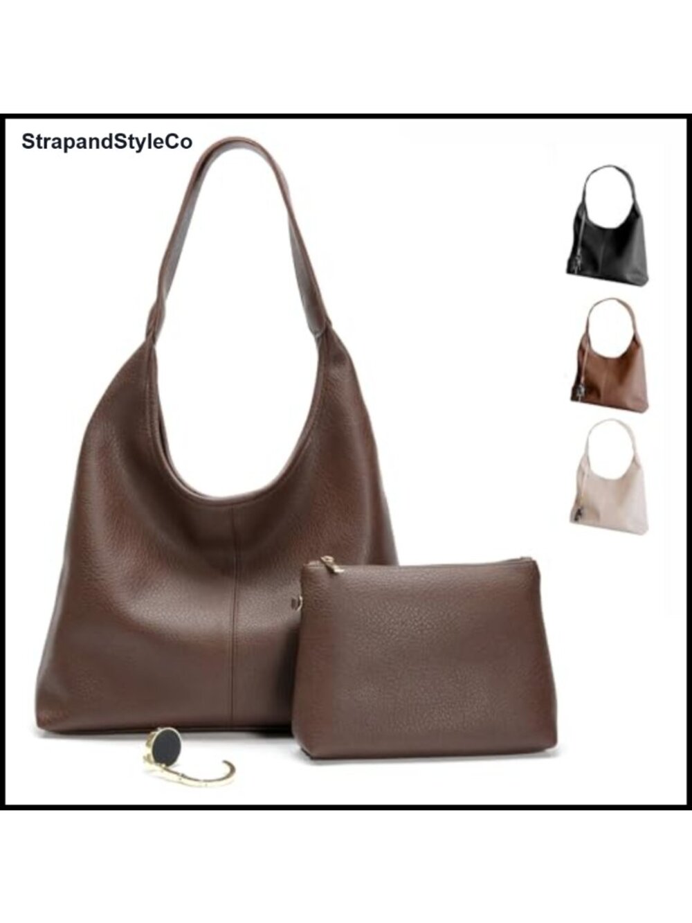 Faux Leather Slouchy Hobo Shoulder Bag Zippered Purse Everyday Carry